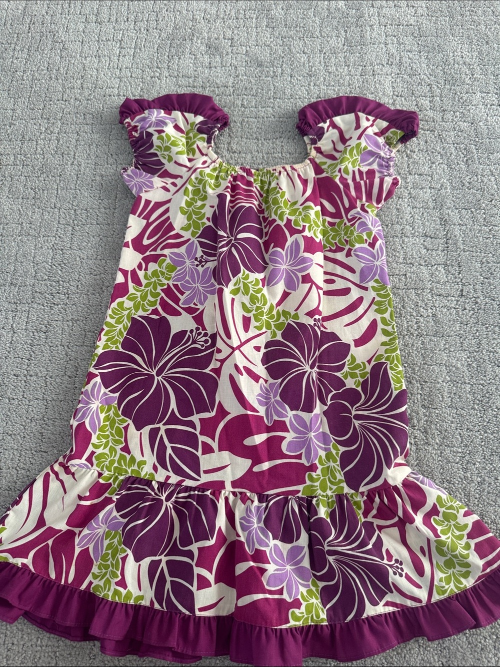 Girls Purple Floral Ruffle Hem Dress